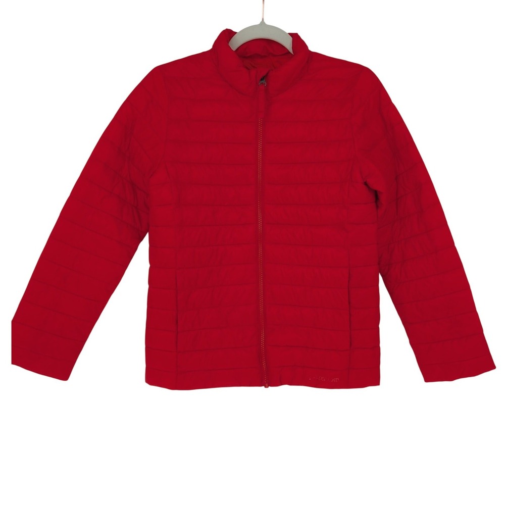 Lands' End Puffer Jacket Kids M 10-12 Red Quilted Packable Primaloft Zip Classic